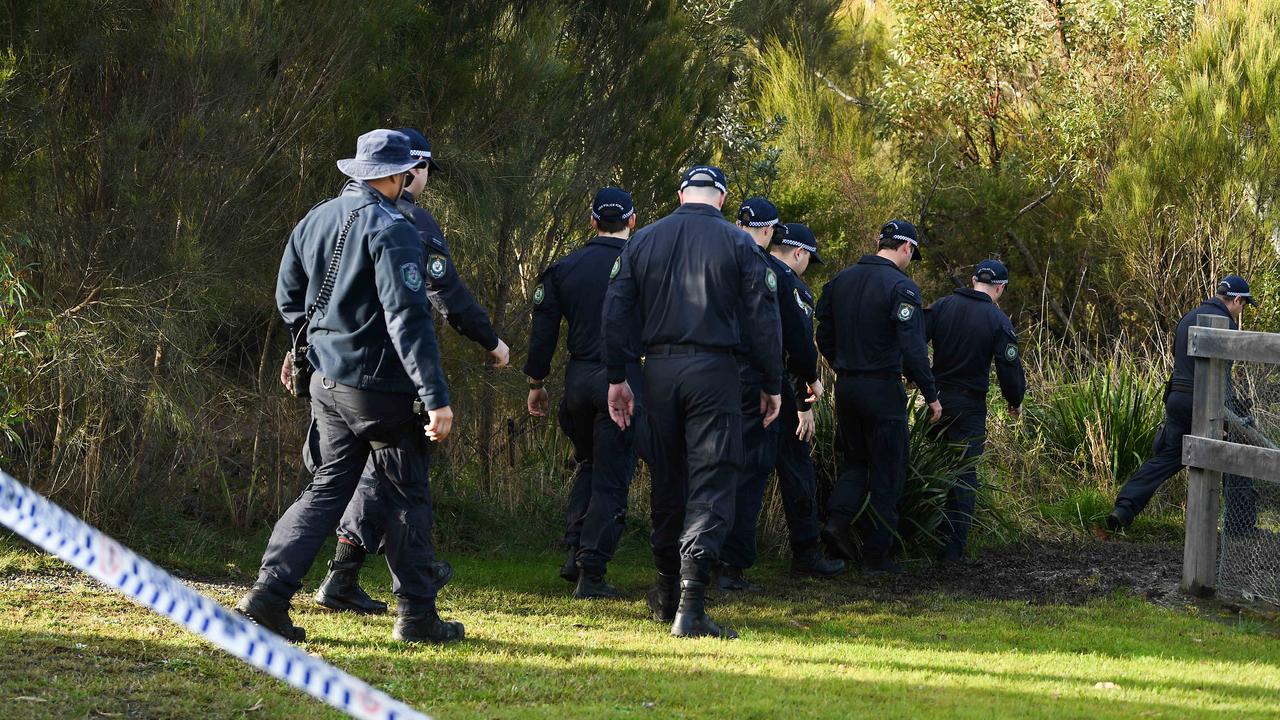 Police head down to where a woman’s body was found at Laurie Road, Dural.