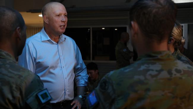 Defence Minister Peter Dutton at Lavarack Barracks in Townsville. Picture: Max Bree