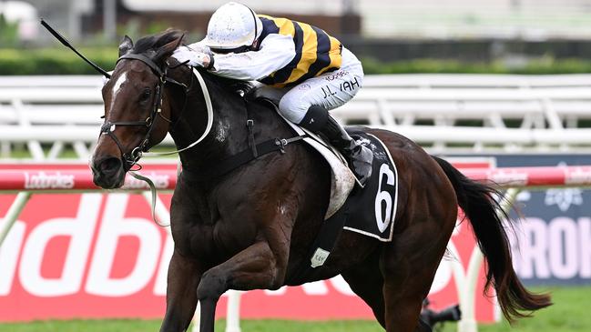 Hezashocka wins at Eagle Farm for jockey Jamie Kah and trainers Mick Price and Michael Kent Jr. Picture: Grant Peters, Trackside Photography