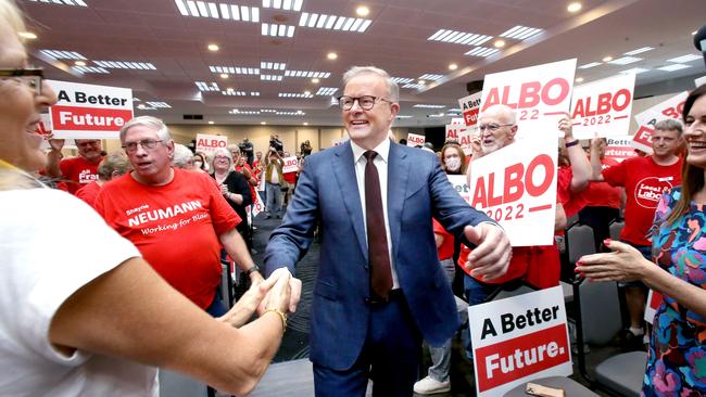 Labor Leader Anthony Albanese during a campaign rally in Chermside. Picture: Steve Pohlner