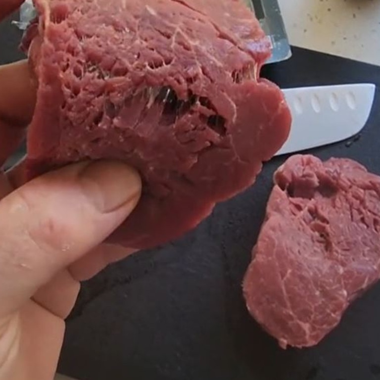 The supermarket giant ‘can confirm our steaks are whole muscle’. Picture: TikTok