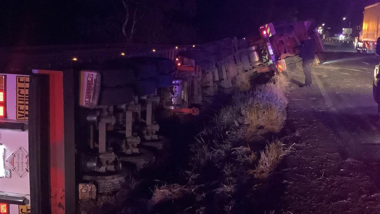 The truck was carrying 60 tonnes worth of fruit and vegetables. Picture: QPS