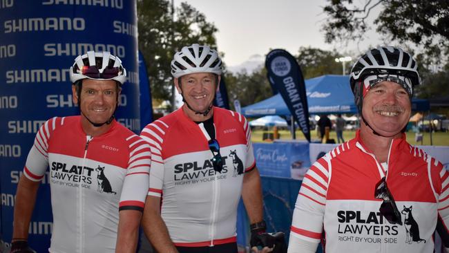 (L to R) Ian Rowe, Gary Hall and Peter Buggy who are a sponsored cycling team, have travelled up from Brisbane to compete the trek. Picture: Isabella Magee