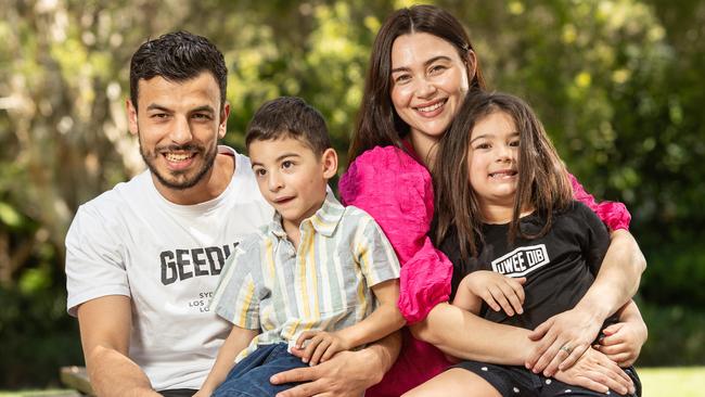 Youssef Dib pictured with his wife Nicole and kids Aaliyah (4) and Jibreel (3). Picture: Julian Andrews