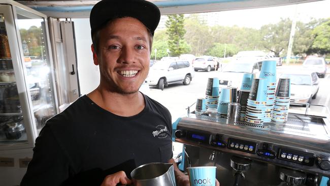 Marcus Wilkins of Nook Espresso at Burleigh. Photo: Regi Varghese