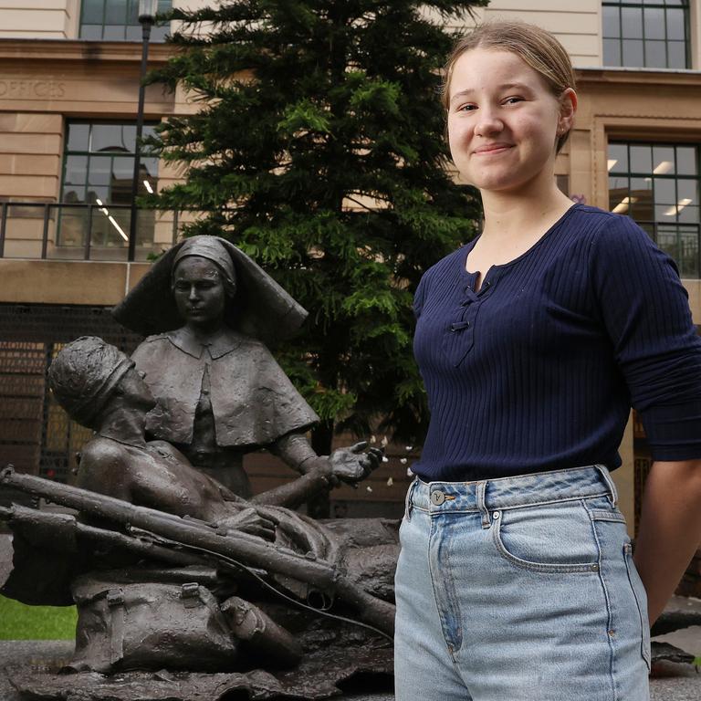 Amaeh Reed, 14, was a winner for the third year in a row, this time in the Year 7-9 group for her story about an Australian nurse during World War I. Picture: Liam Kidston