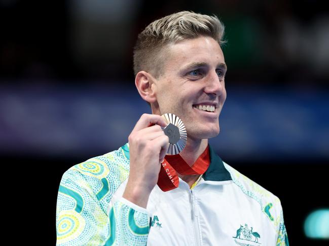 NANTERRE, FRANCE - AUGUST 29: Bronze Medallist Brenden Hall of Team Australia poses on the podium during the medal ceremony after the Swimming Men's 400m Freestyle S9 Final on day one of the Paris 2024 Summer Paralympic Games at Paris La Defense Arena on August 29, 2024 in Nanterre, France. (Photo by Michael Reaves/Getty Images)