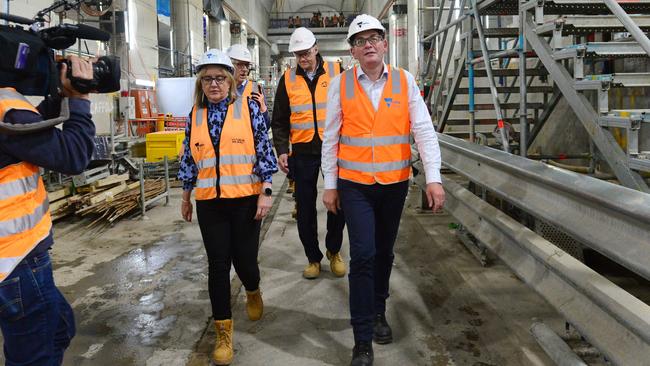 Premier Daniel Andrews inspects the Town Hall Station site of Melbourne’s Metro Tunnel. Picture: Nicki Connolly