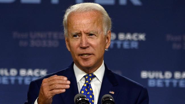 Joe Biden delivers his policy speech in Wilmington, Delaware. Picture: AFP