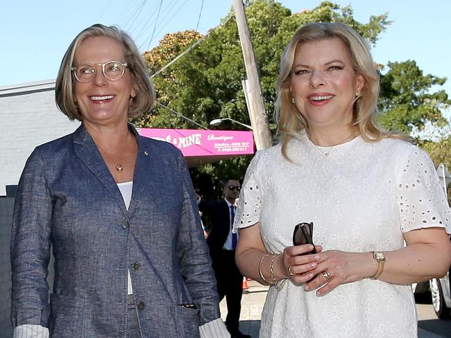 SYDNEY, AUSTRALIA - FEBRUARY 23: Sara Netanyahu (C), the wife of Israeli Prime Minister Benjamin Netanyahu is met by Lucy Turnbull, (L) wife of Australia's Prime Minister Malcolm Turnbull, as they arrive at a cafe on February 23, 2017 in Sydney, Australia. Netanyahu's visit to Australia will be the first by an Israeli Prime Minister, and will include meetings with Prime Minister Malcolm Turnbull, the Opposition Leader, Bill Shorten, and the the NSW  Premier Gladys Berejiklian. (Photo by Rick Rycroft - Pool/Getty Images)