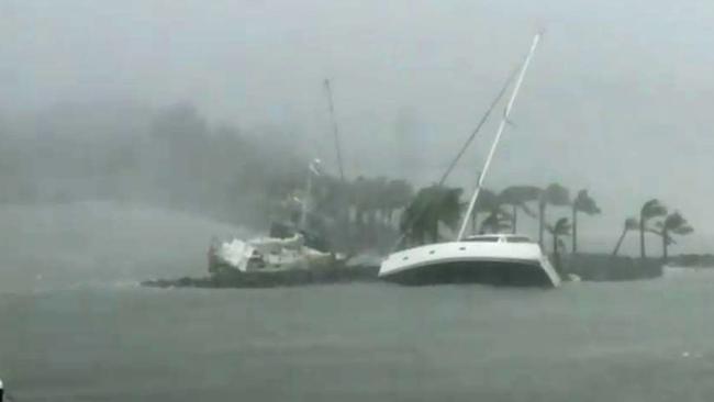 Boats at Hamilton Island during Cyclone Debbie. Picture: Twitter