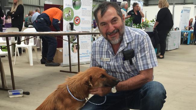 Cr Laurence Bonaventura with seniors adoption dog Ella.