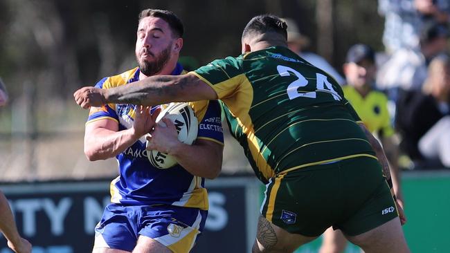 Windsor player Christopher Leonard (No.24) was sent off for this high tackle against St Patricks in the grand final. Picture: Steve Montgomery