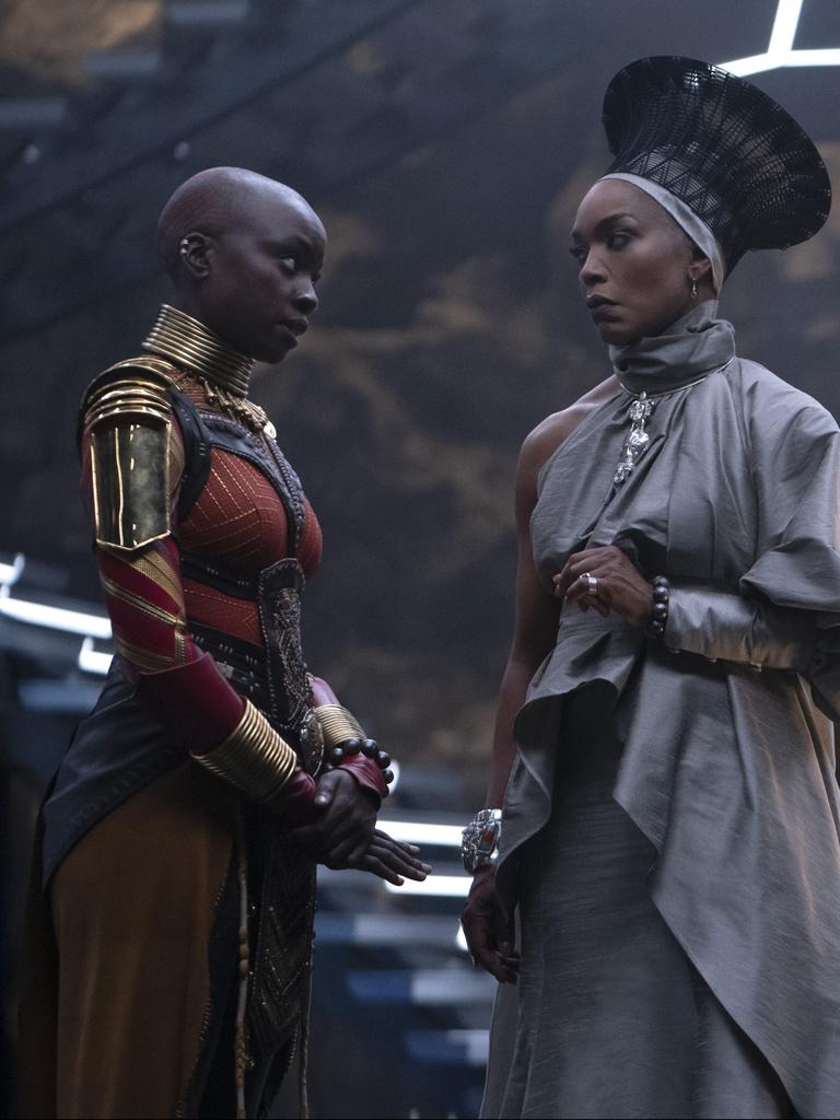 Danai Gurira as Okoye and Angela Bassett as Ramonda in Marvel Studios' BLACK PANTHER: WAKANDA FOREVER. Picture: Supplied.