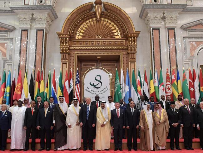 US President Donald Trump (centre) with Arab leaders during the Arabic Islamic American Summit at the King Abdulaziz Conference Center in Riyadh on May 21, 2017. Picture: Mandel Ngan/AFP