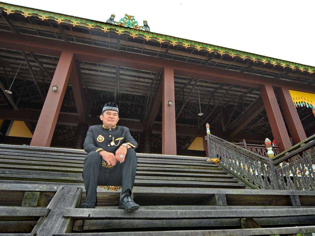 The chief of a local tribe, Sultan Paser Aji Muhammad Jarnawi, at the Dayak cultural house in Penajam Paser Utar, East Kalimantan.