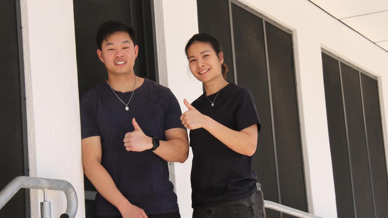 Qeats Alice Springs owners Jojo and Winwin Pethsri outside of the new restaurant. Picture: Gera Kazakov