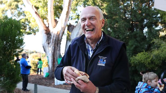 Liberal Senator Eric Abetz votes at his old school Blackmans Bay Primary School. Picture: Nikki Davis-Jones