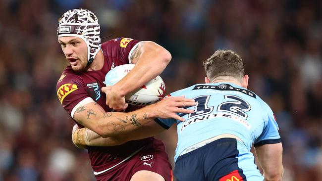 Kalyn Ponga now has the record for second most tackle breaks in an Origin game for Queensland. Picture: Getty Images.