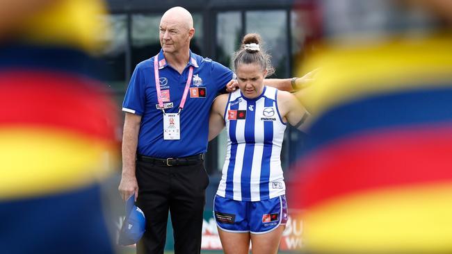 Crocker and Kearney will lead North Melbourne into its first AFLW grand final against Brisbane at Ikon Park on Sunday afternoon. Picture: Michael Willson / Getty Images