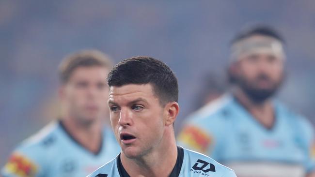 SYDNEY, AUSTRALIA – MARCH 27: Chad Townsend of the Sharks runs with the ball during the round three NRL match between the Parramatta Eels and the Cronulla Sharks at Bankwest Stadium on March 27, 2021, in Sydney, Australia. (Photo by Matt King/Getty Images)