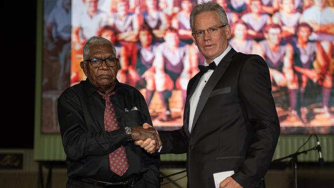 John Pepperill and Sean Bowden at the 2023 AFLNT Hall of Fame. Picture: Pema Tamang Pakhrin