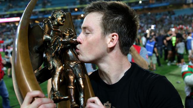 South Sydney's Luke Keary celebrates during the lap of honour in 2014 NRL Grand Final between the South Sydney Rabbitohs and the Canterbury Bankstown Bulldogs at ANZ Stadium. Picture Gregg Porteous