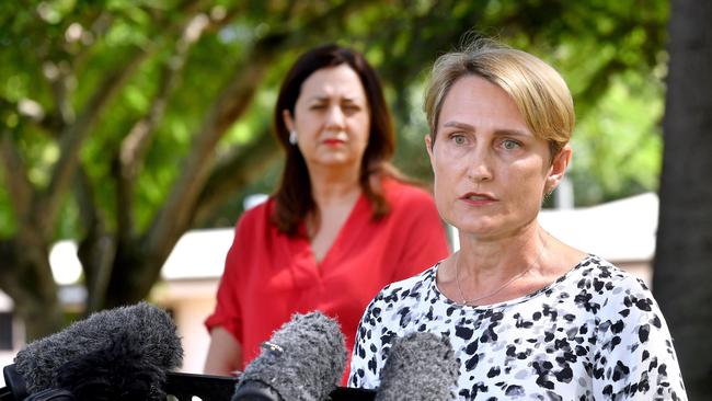 Deputy chief health officer Sonya Bennett confirmed three cases had been genomically linked, with two of the cases having quarantined at the Hotel Grand Chancellor in Brisbane and the third a treating healthcare worker. Picture: John Gass