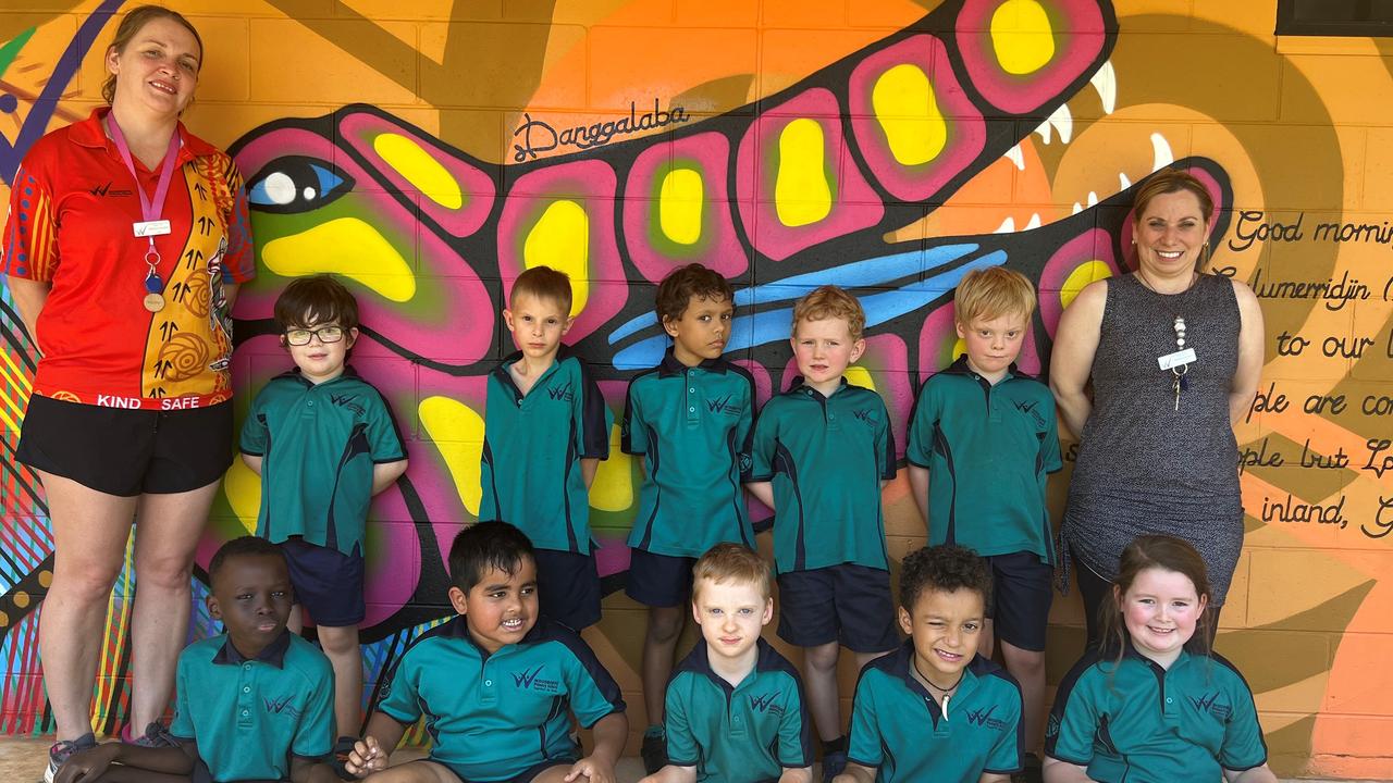 WOODROFFE PRIMARY SCHOOL Grevillea 4 BACK ROW (L-R): Bec Knights (SESO) Artchie Broadbridge, Declan Wedlock, Reuben Tilly, Daniel Leivers, Rory Kirchhofer, Kendy Graham (Teacher). FRONT ROW (L-R): Dau Dau, Shanuk Wijesinghe, Patrick Bowen, Elijah Puello-Matos, Abby Quirke. Picture: Woodroffe Primary School