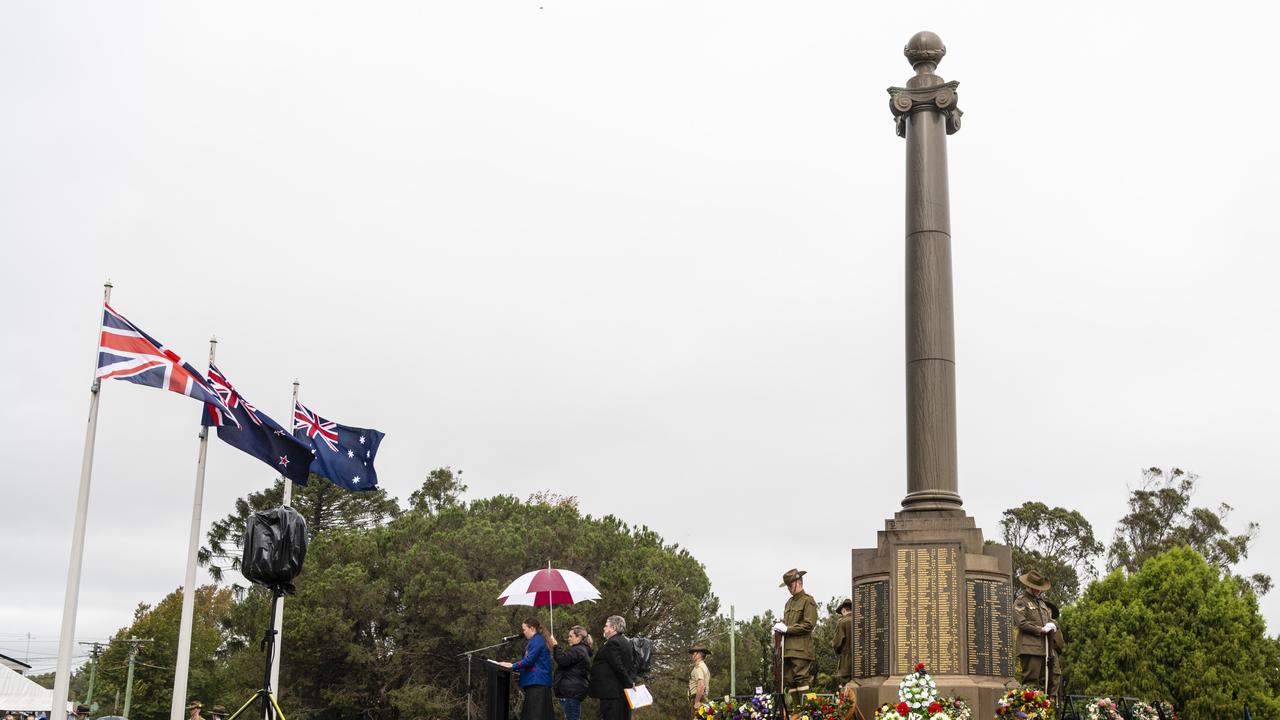 Downlands College student Kiera Edge gives the address of the Citizens Commemoration Service at the Mothers' Memorial on Anzac Day, Monday, April 25, 2022. Picture: Kevin Farmer