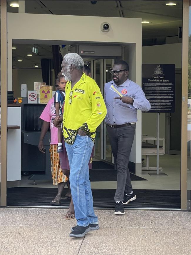 Ms Dick's son Farron Jackson (right) outside court on Monday.