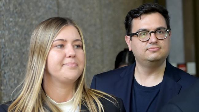 Brittany Higgins leaves Federal Court and her partner David Sharaz. Picture: NCA NewsWire/Jeremy Piper.