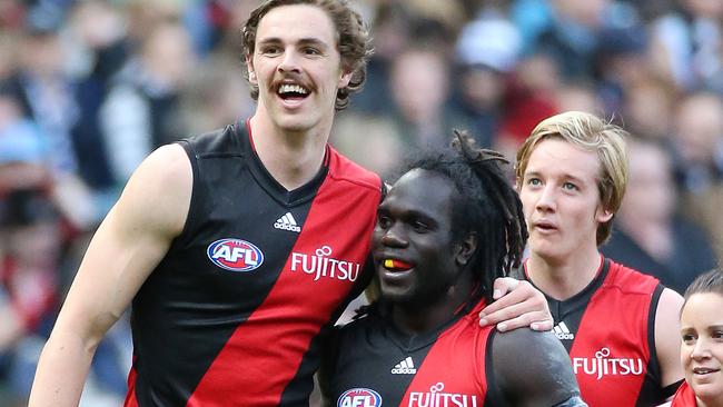 Joe Daniher, Anthony McDonald-Tipungwuti and Darcy Parish are set to be part of a new-look Essendon line-up next year. Picture: George Salpigtidis