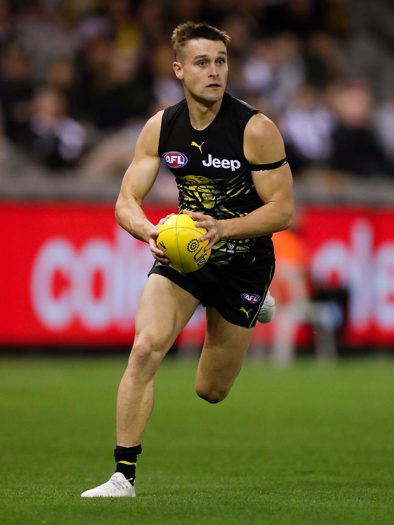 Jayden Short took 12 marks for the Tigers. (Photo by Michael Willson/AFL Photos via Getty Images)