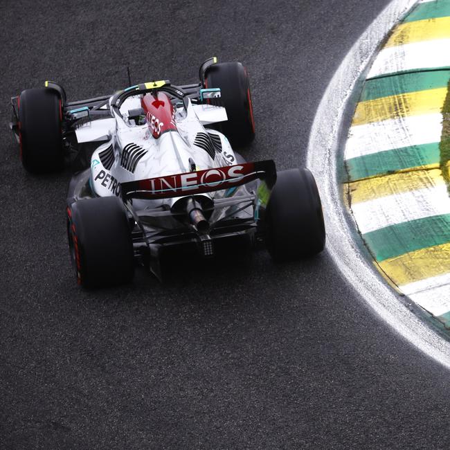 Lewis Hamilton on the track in Sao Paulo, Brazil.