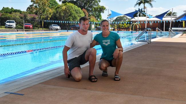 Bronte Campbell and Bradley Woodward at the Alstonville pools during their training camp.