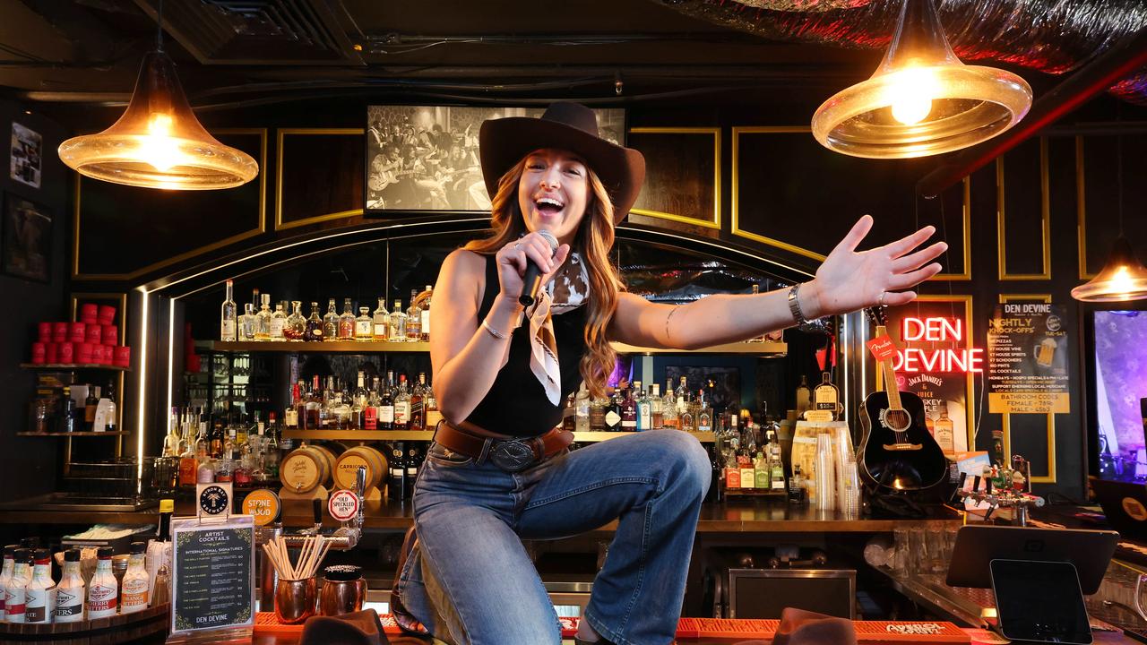 2024 Groundwater Country Music Festival has kicked off in Broadbeach. Country artist Tyla Rodrigues in Den Divine checking out the acoustics, and the bar, before her gig... Picture Glenn Hampson