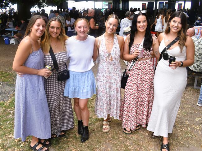 Gemma Phillips, Beth Kershaw, Ally Kershaw (TikTok famous), Ella Hocking, Zali Hender and Pyper Clayton at the Alex Scott &amp; Staff Woolamai Cup on Saturday, February 8, 2025. Picture: Jack Colantuono