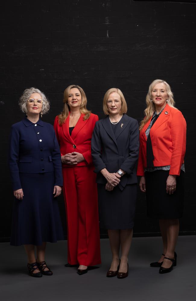 Premier Annastacia Palaszczuk, Governor Jeannette Young, Chief Justice Helen Bowskill and Police Commissioner Katarina Carroll. Picture: David Kelly