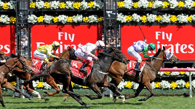 Jockey Michelle Payne riding Prince Of Penzance crosses the finish line to win the $6,000,000 Melbourne Cup race at Flemington Racecourse in Melbourne, on Tuesday, November 3, 2015. Picture: AAP Image/Joe Castro