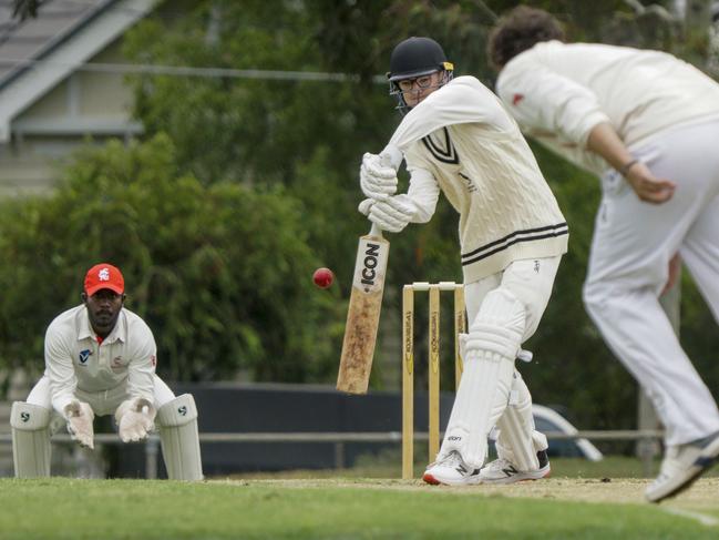 VSDCA: Brunswick opener Lewis Bouckley on the front foot. Picture: Valeriu Campan