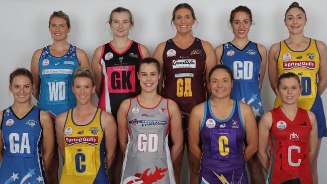 2019 SA Premier League netball captains (Back row L-R) Georgia Beaton (Contax), Jessica Ward (Tango), Laura Packard (Matrics), Alyse Taylor (Metro Jets), Laura Scriven (Newton Jaguars). (Front row L-R) Teri Schubert (Metro Jets), Rachael Mitchell (Matrics), Esther Young (Garville), Lauren Gibbons (Oakdale), Brittany Bugg (Woods Panthers). Picture: *Sports in Focus