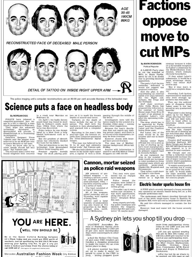 The 1997 Daily Telegraph article trying to identify mystery man. Picture: NSW Police