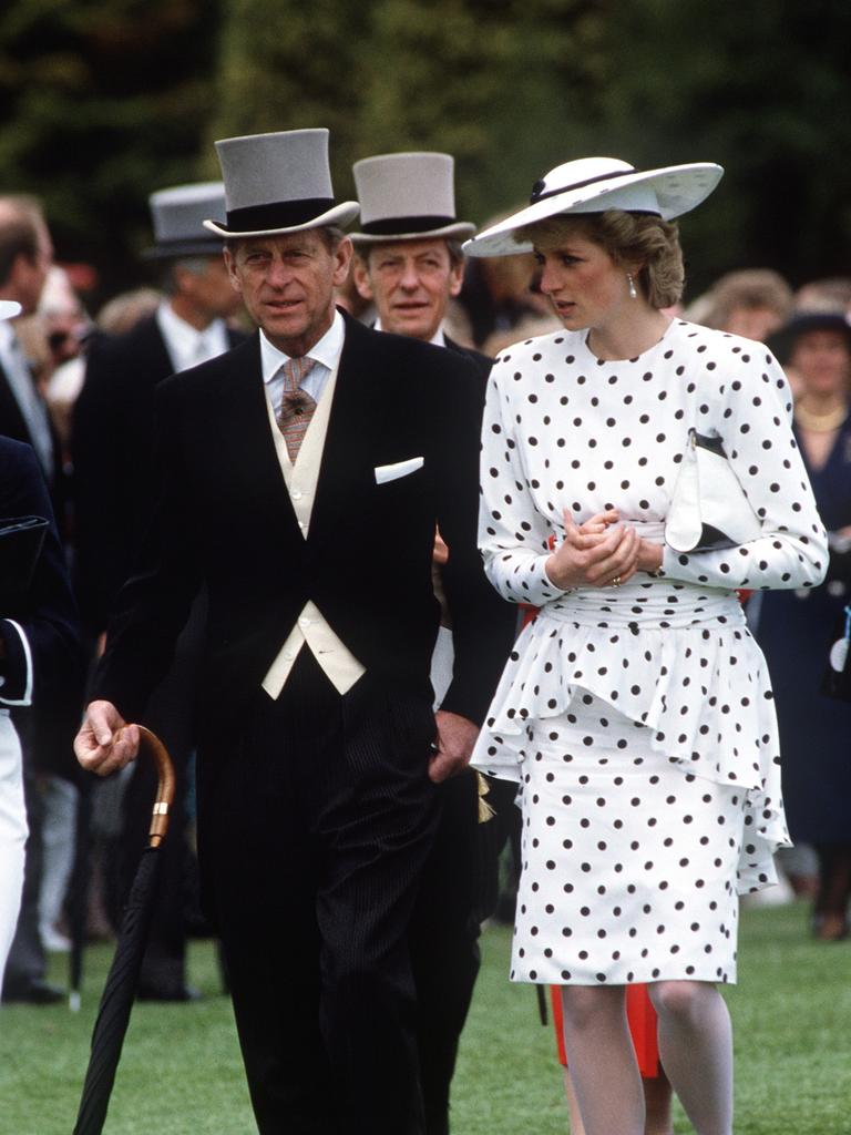 Prince Philip with Princess Diana With Prince Philip at The Derby. Picture: Tim Graham/Getty Images