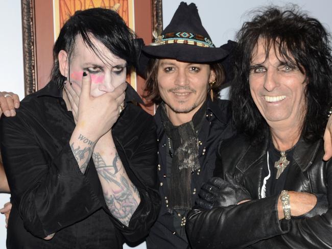 Marilyn Manson, Johnny Depp and Alice Cooper. Unsealed court documents have revealed the close friendship between the alleged abusers. Picture: Robert Knight Archive/Redferns