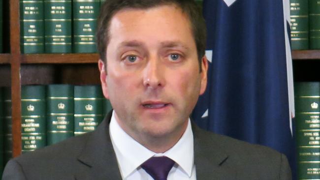 Victorian Opposition Leader Matthew Guy during a press conference at Parliament House in Melbourne. Picture: AAP Image/ Alex Murray