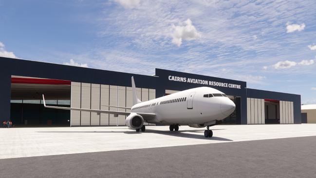 A conceptual render of the 10,000 square metre common use maintenance, repair and overhaul (MRO) hangar, a key piece of the eastern aviation precinct.