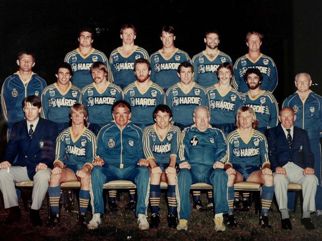 The 1983 premiership winning Eels: Back row (L-R) Geoff Bugden, Peter Wynn, Paul Mares, Eric Grothe, Stan Jurd. Middle row (L-R) Mick Souter, David Liddiard, Steve Sharp, Ray Price, Michael Cronin, Brett Kenny, Steve Ella, Alf Richards. Front row (L-R) Denis Fitzgerald, Paul Taylor, Jack Gibson, Steve Edge, Ron Massey, Peter Sterling, Arthur Drew.