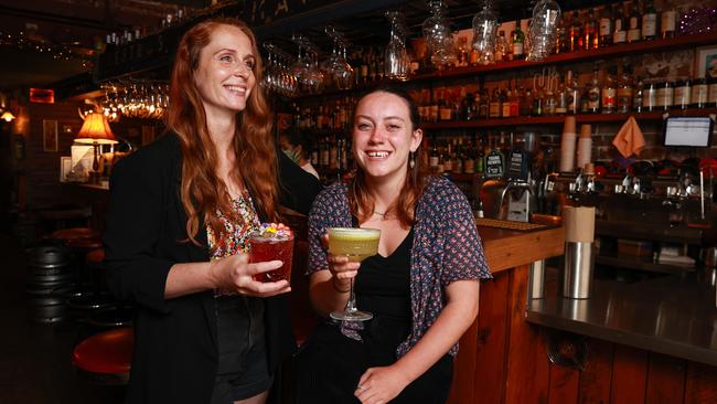 Katie Kelly and Hana Malafova at Randwick cocktail bar Bat Country. Picture: Justin Lloyd.