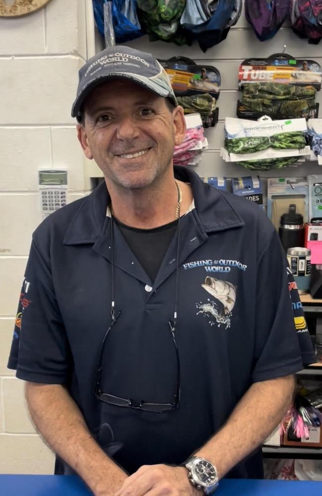 Alex Patsalides, at Fishing and Outdoor World in Darwin, kept the store open throughout the Queen's mourning public holiday. Picture: Annabel Bowles